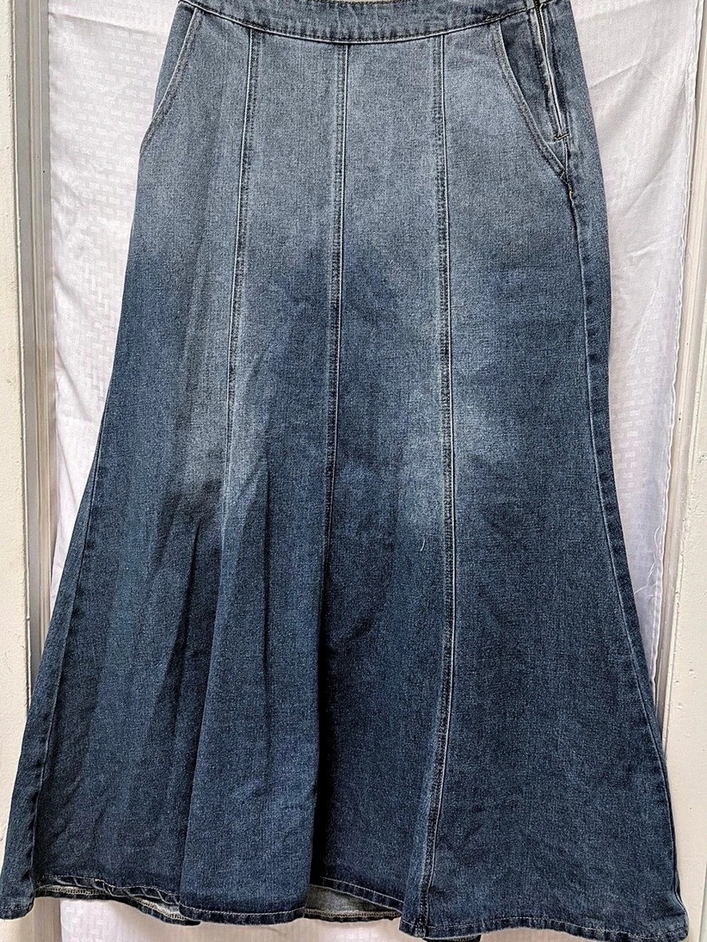 Blue Wide Leg Denim Maxi Skirt